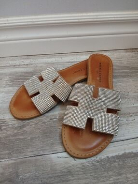 Rock & Candy by Zigi Rhinestone Slide Sandals Size 7.5 Bling